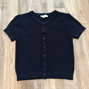 Navy Blue Kids Button-Up Knit Top